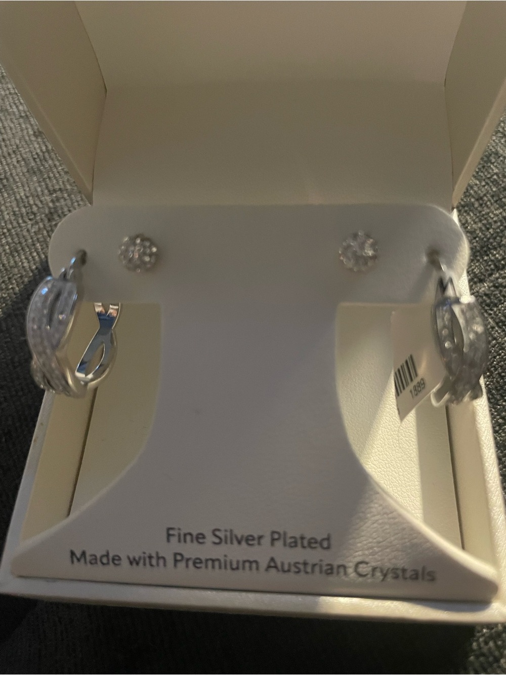 Fine Silver-Plated Hoop and Crystal Stud Earring Set - Clear